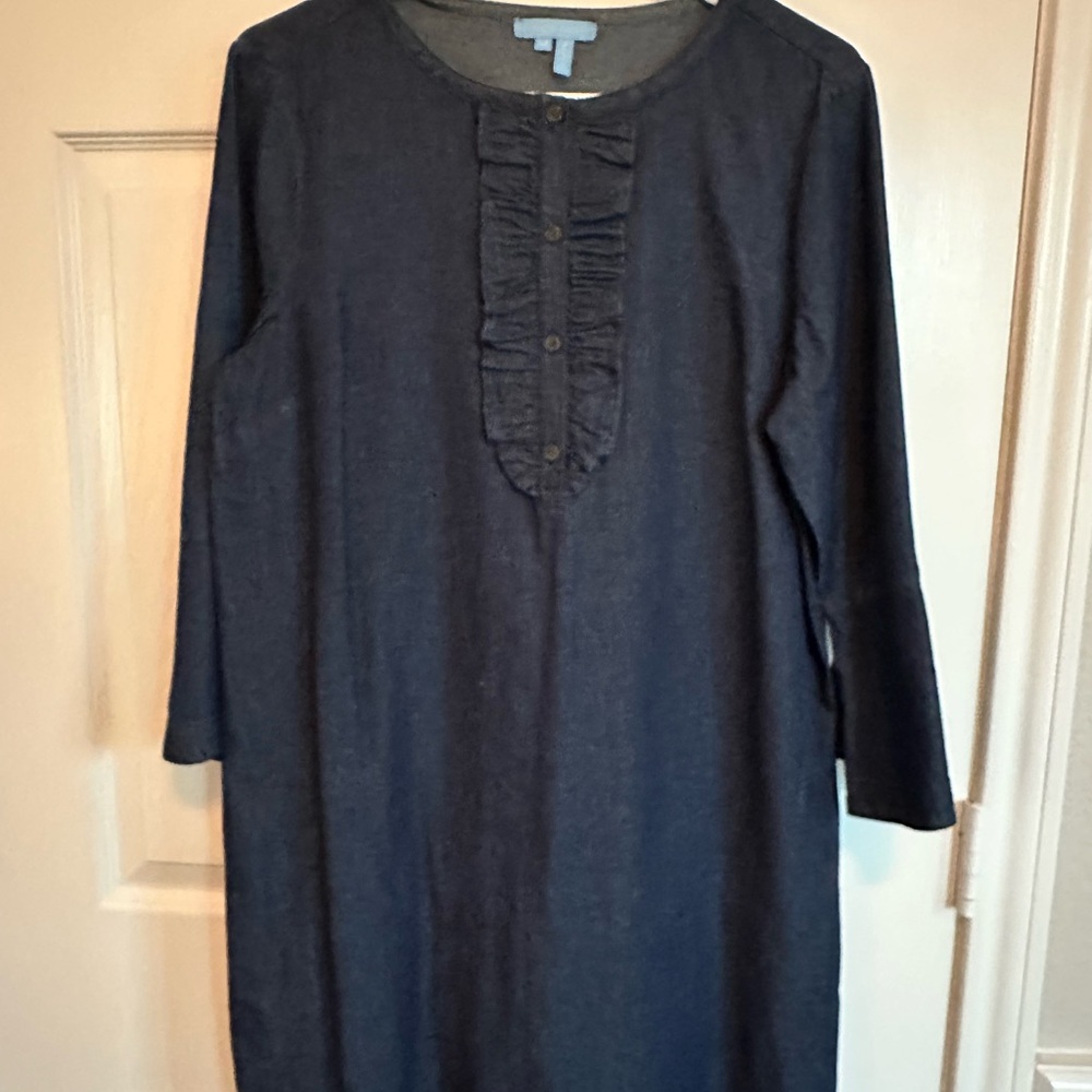 Navy Long Sleeve Dress with Ruffle Detail